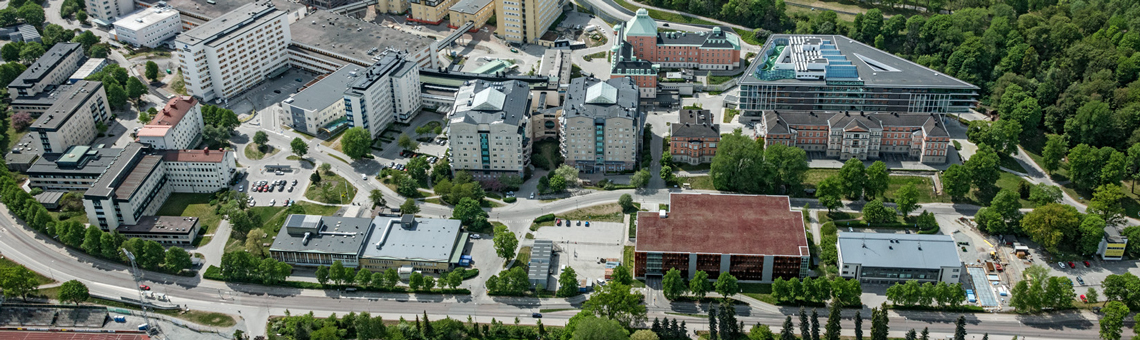 Aerial view of Uppsala University hospital.
