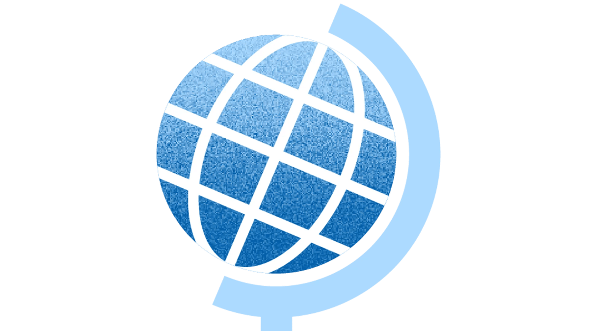 En blå och vit jordglob på ett stativ.