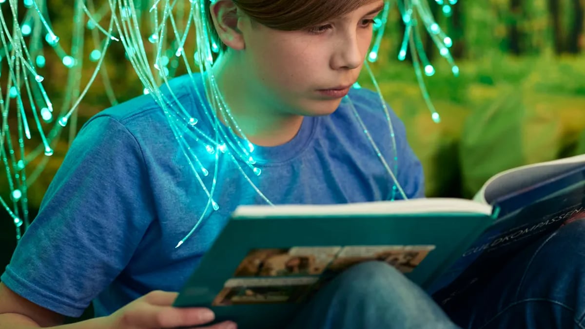 A young boy reading a book.