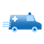 En blå ambulans.