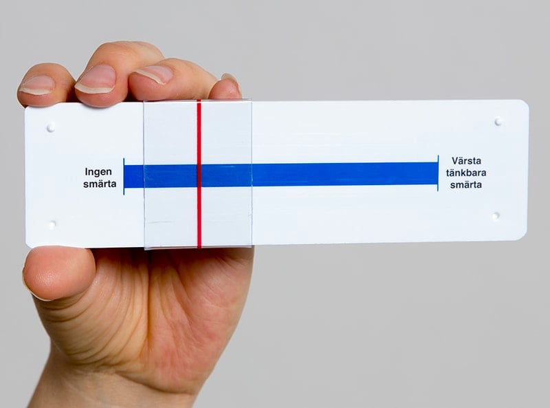 VAS (visuell analog skala) är ett sätt att mäta smärta. Patienten graderar sin smärta längs en linje och kan med hjälp av en markör ställa in aktuell smärtintensitet mellan 0 (ingen) och 100 (värsta tänkbara).