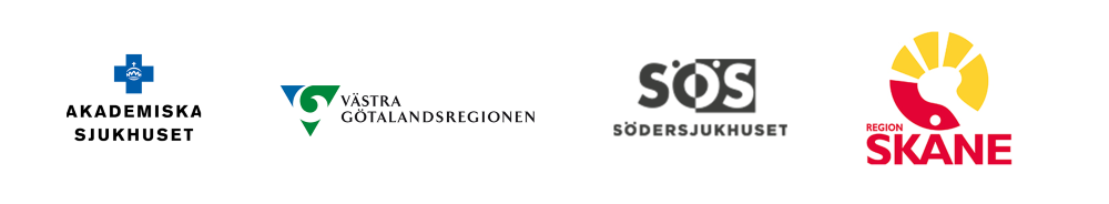 Logotyper för Akademiska sjukhuset, Västra Götalandsregionen, SÖS och Region Skåne